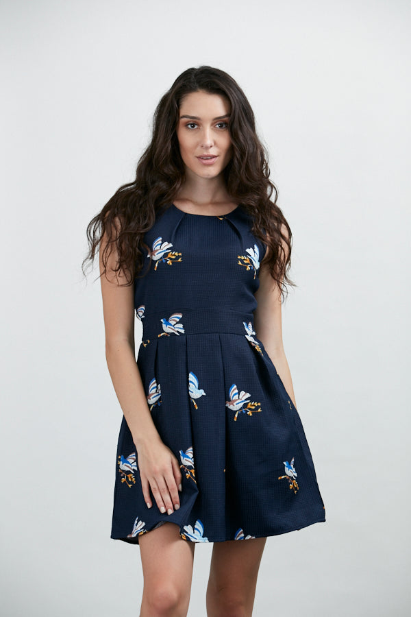 Blue dress outlet with birds