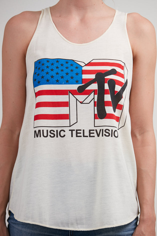 MTV with American Flag Print Relaxed Fit Tank Top