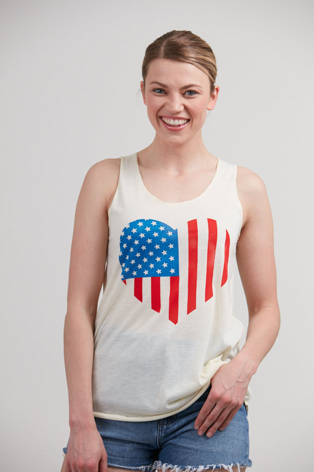 American Flag Heart Print Relaxed Fit Tank Top