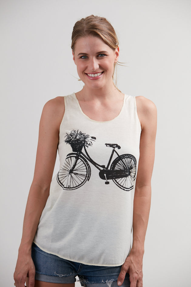 Bicycle and Basket Print Relaxed Fit Tank Top