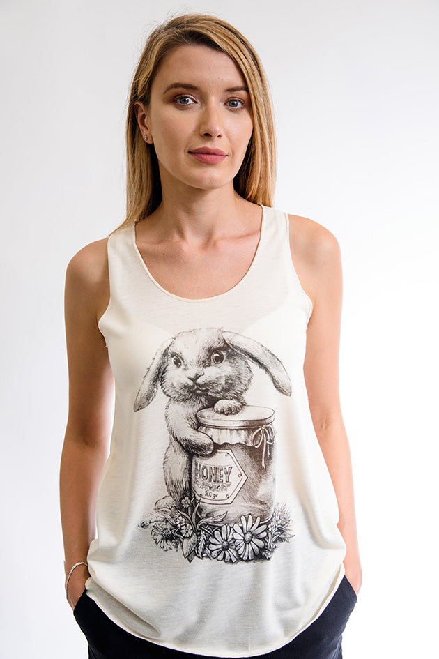 Bunny w/Honey Print Relaxed Fit Tank Top