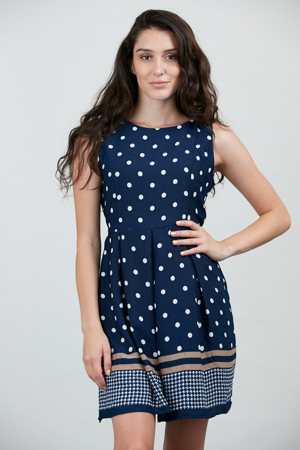 Polka Dot Print Fit & Flare Navy Blue Dress
