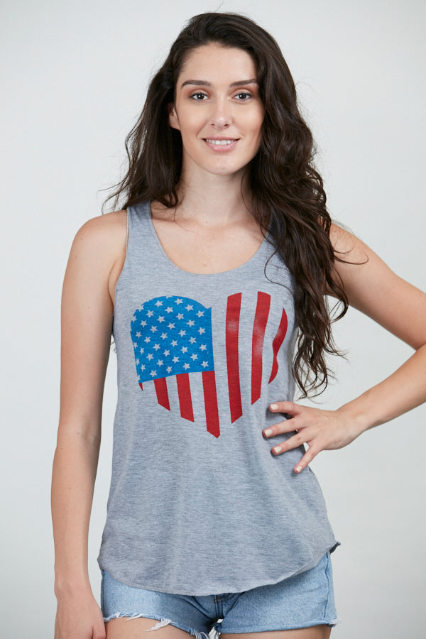 American Flag Heart Print Relaxed Fit Tank Top