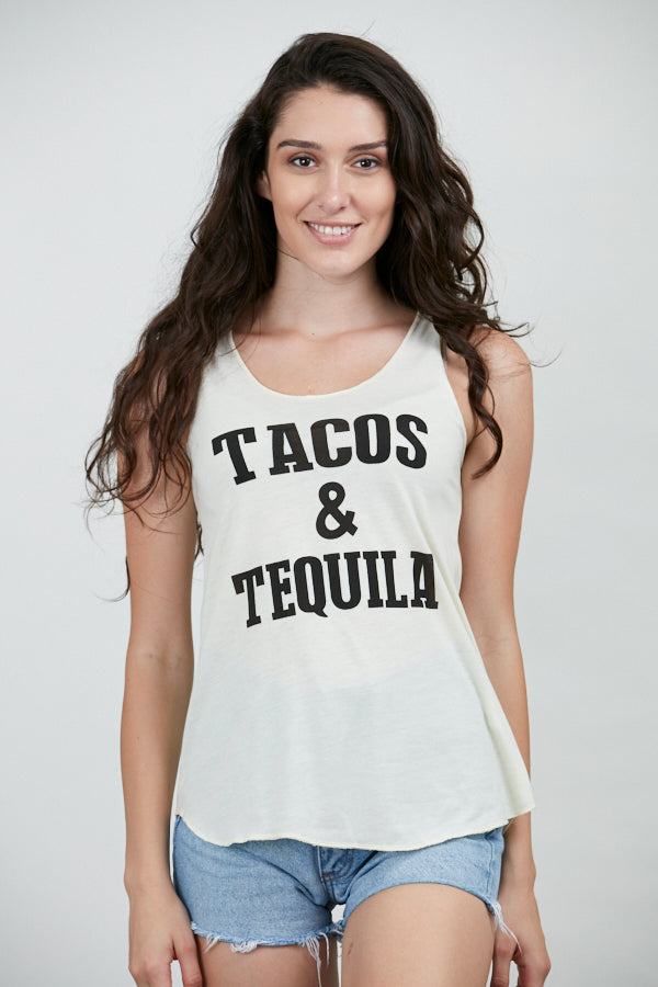 Tacos and Tequila Print Relaxed Fit Tank Top