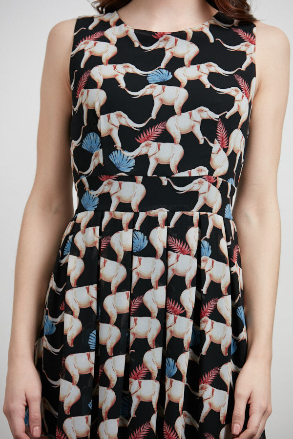 Elephant All Over Print Sleeveless Dress