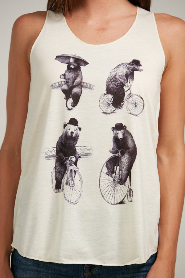 Bears Riding Bicycles Print Relaxed Fit Tank Top
