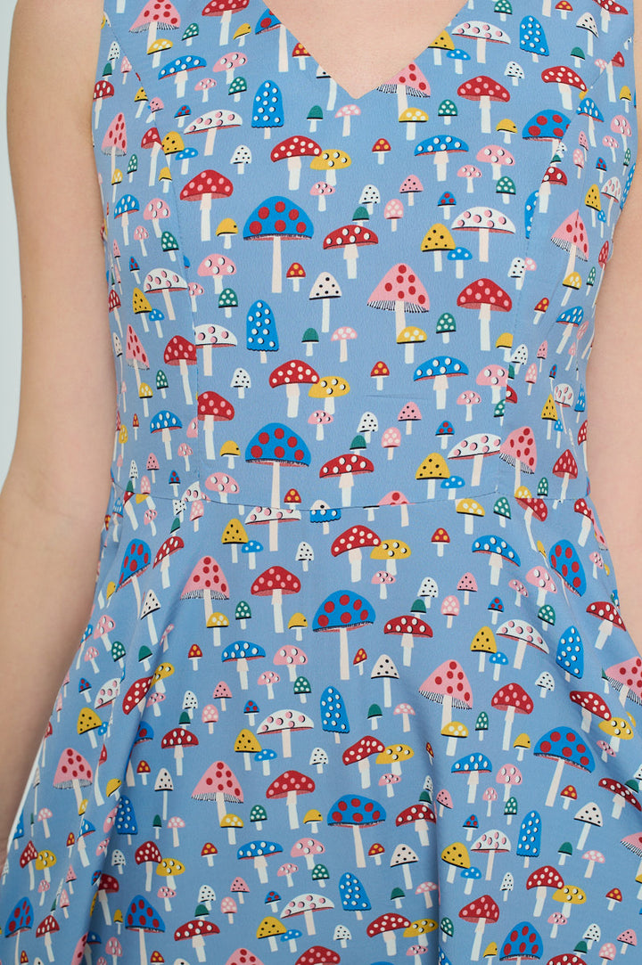 Mushroom All Over Print V-Neckline Dress