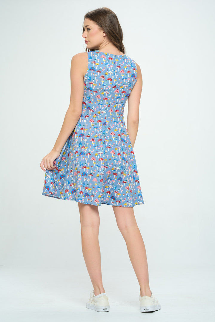 Mushroom All Over Print V-Neckline Dress