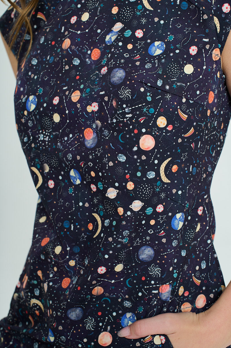 Planets All Over Print Shift Navy Dress