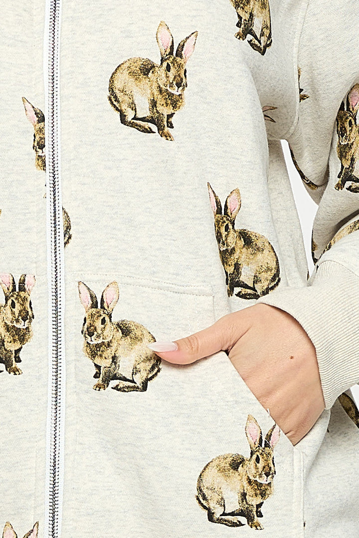 Bunny Print Zip Up Hoodie
