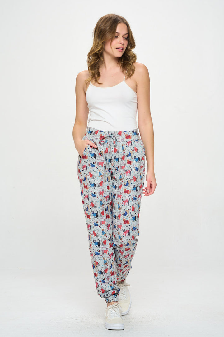 Winter Cats Print Tunic Pants