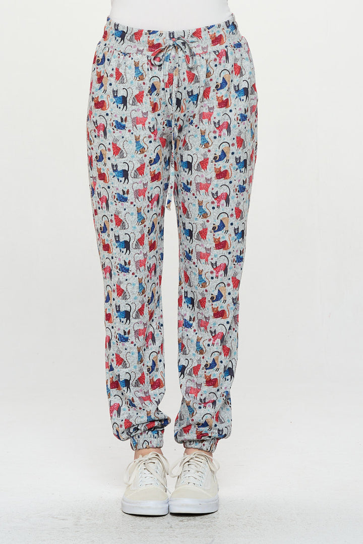 Winter Cats Print Tunic Pants