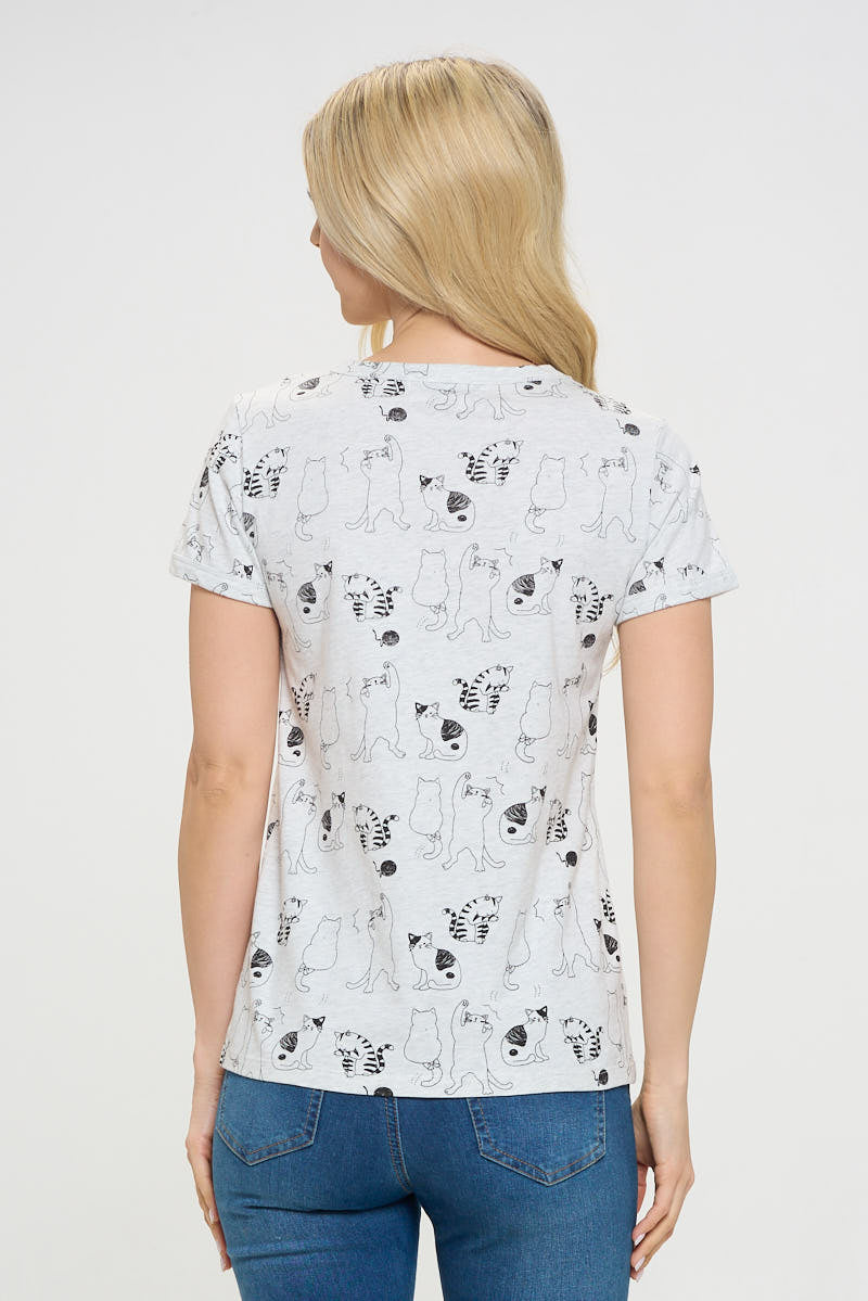 All Over Cat Print T-Shirt