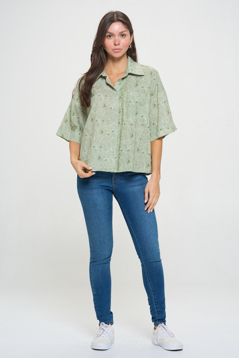 Leaves Print All Over Short Sleeve Shirt