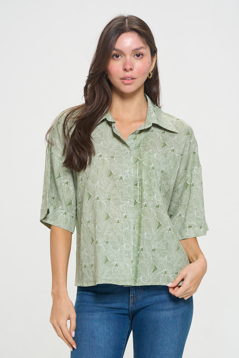 Leaves Print All Over Short Sleeve Shirt