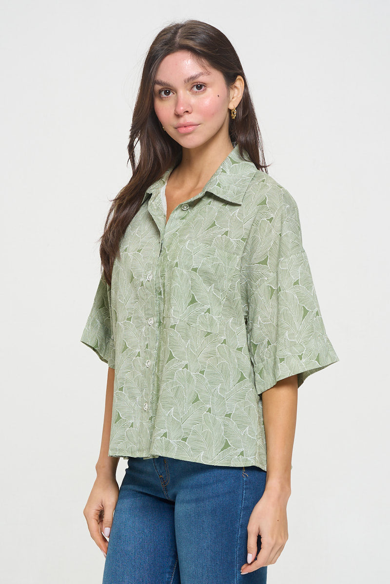 Leaves Print All Over Short Sleeve Shirt