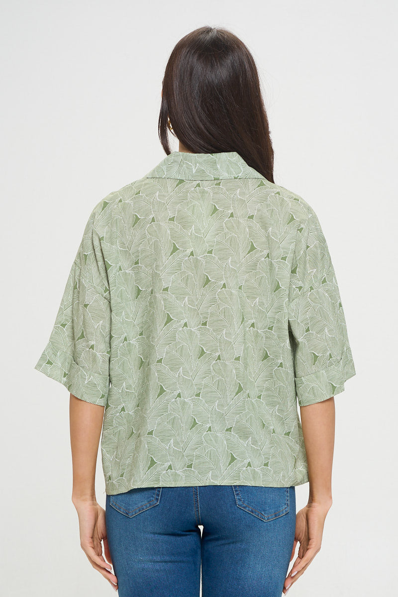 Leaves Print All Over Short Sleeve Shirt