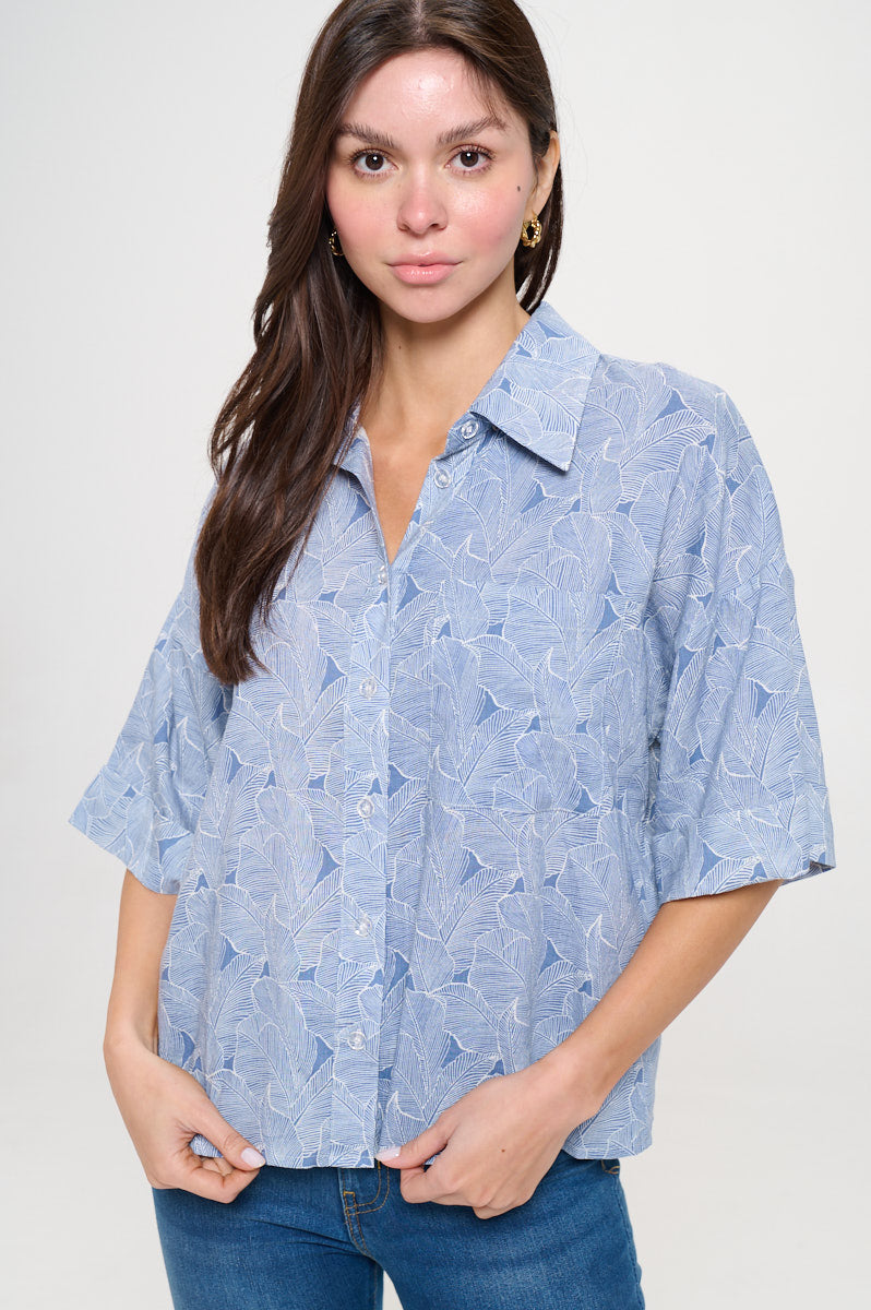 Leaves Print All Over Short Sleeve Shirt