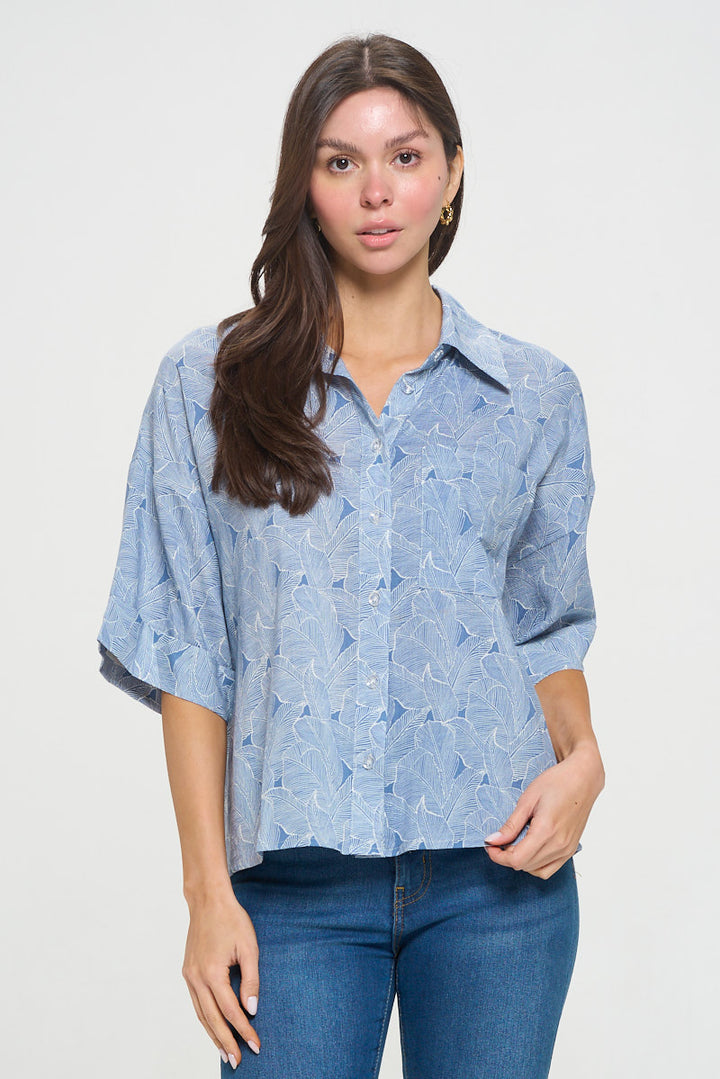 Leaves Print All Over Short Sleeve Shirt