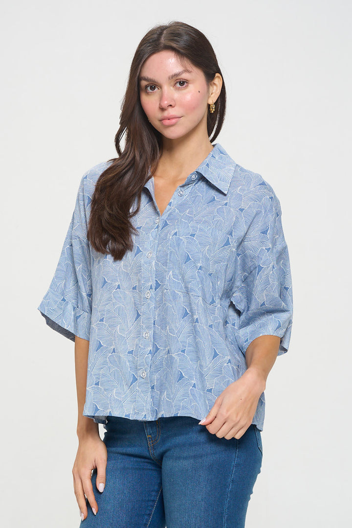 Leaves Print All Over Short Sleeve Shirt