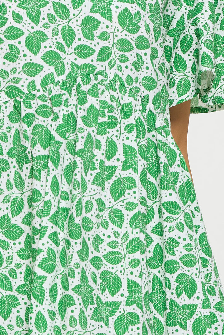 Mint Leaves Print Midi Dress