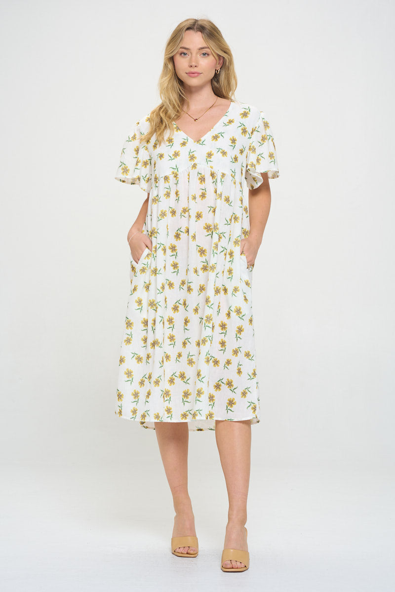 Daffodil Print Midi Dress