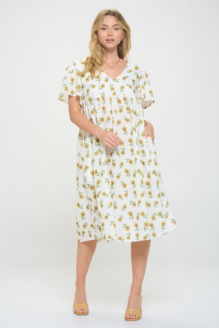 Daffodil Print Midi Dress