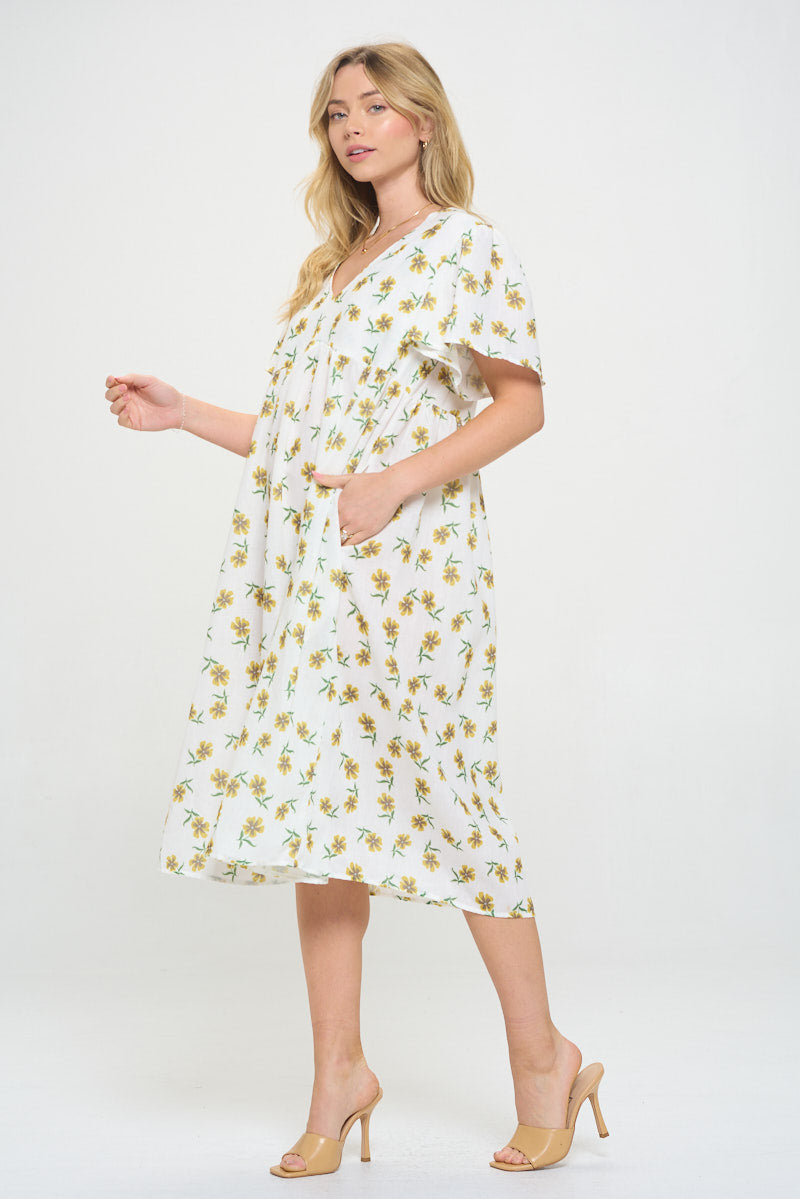 Daffodil Print Midi Dress