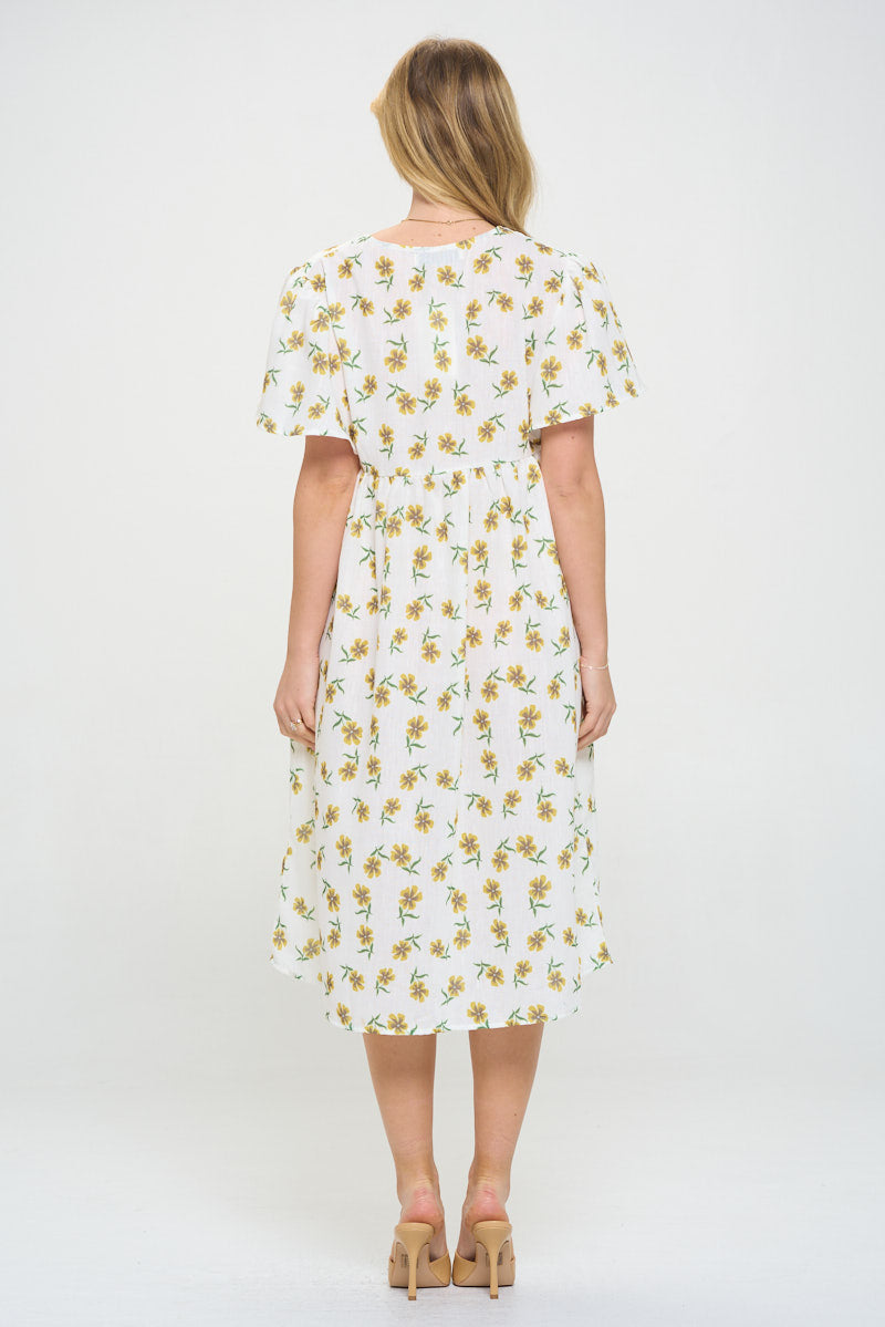 Daffodil Print Midi Dress