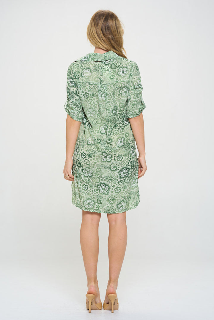 Lush Green Floral Print Shirt Dress