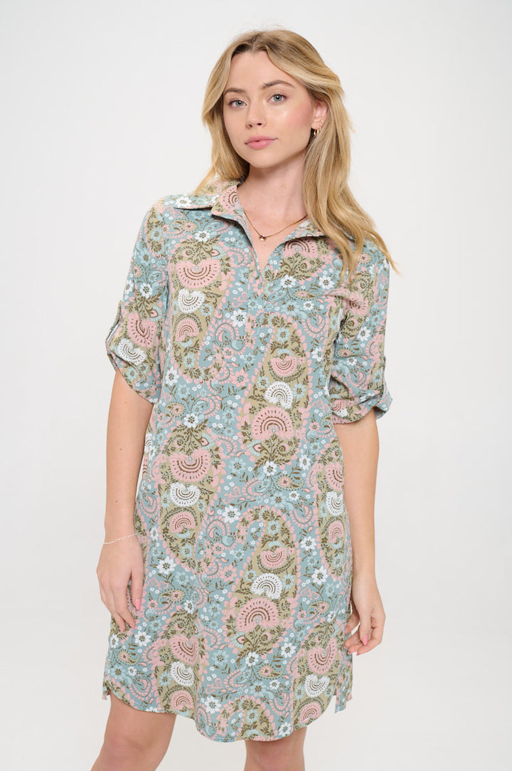 Floral Paisley Print Shirt Dress