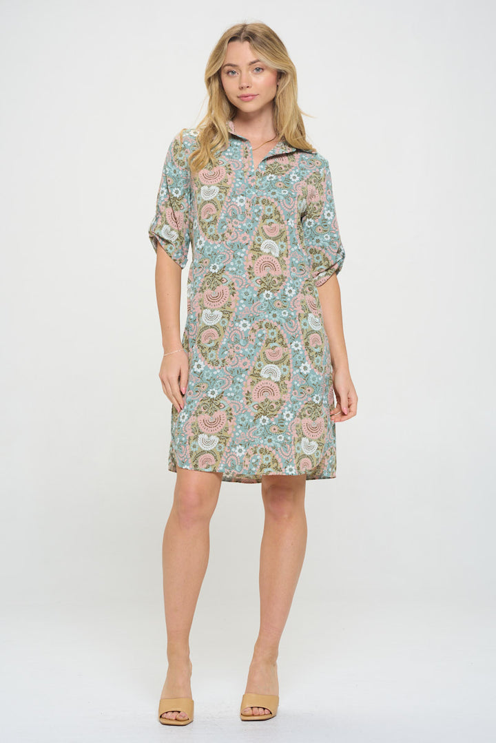 Floral Paisley Print Shirt Dress