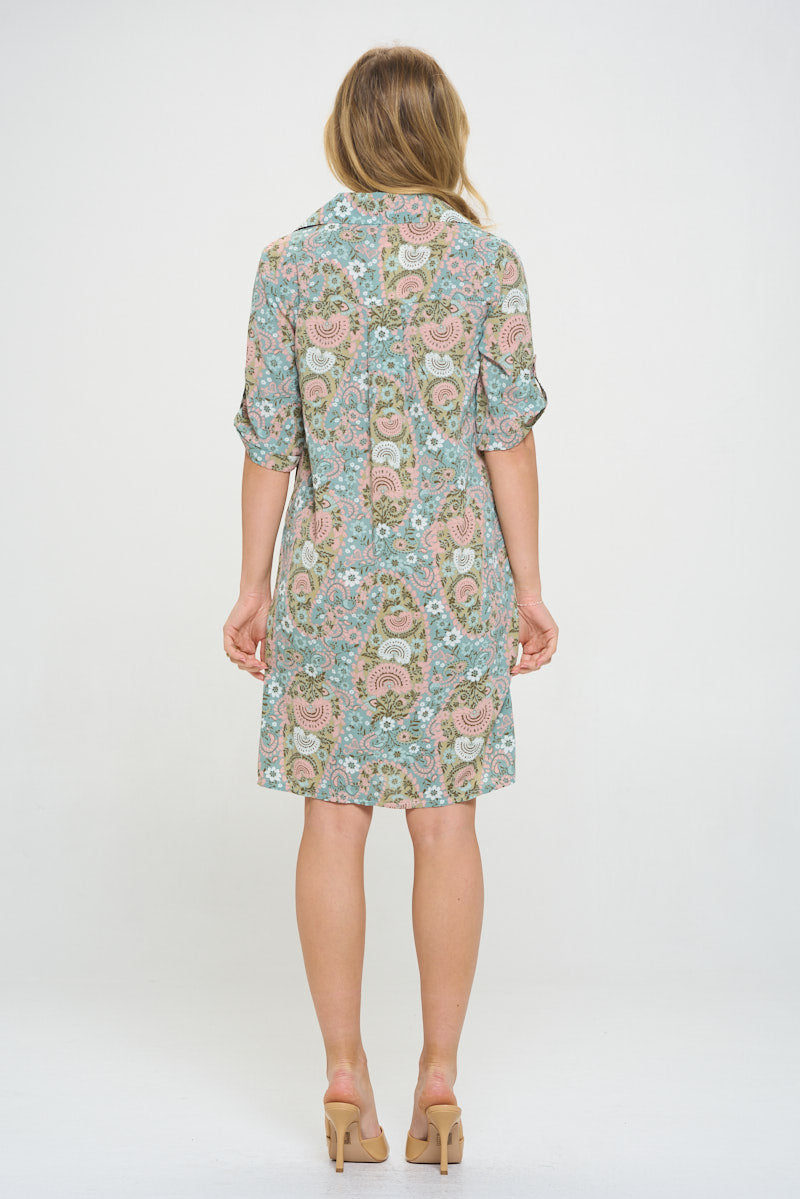 Floral Paisley Print Shirt Dress