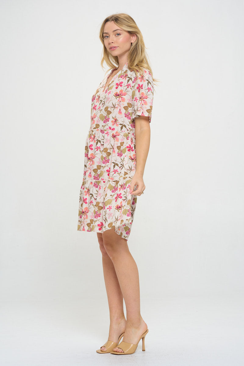 Pink Hibiscus Print Dress