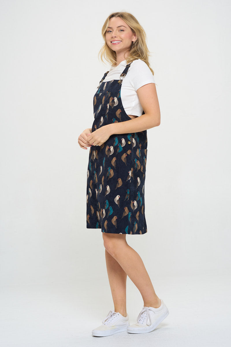 Parrot Print Corduroy Dress