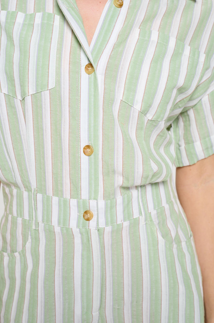 Green Stripe Button Up Shortall