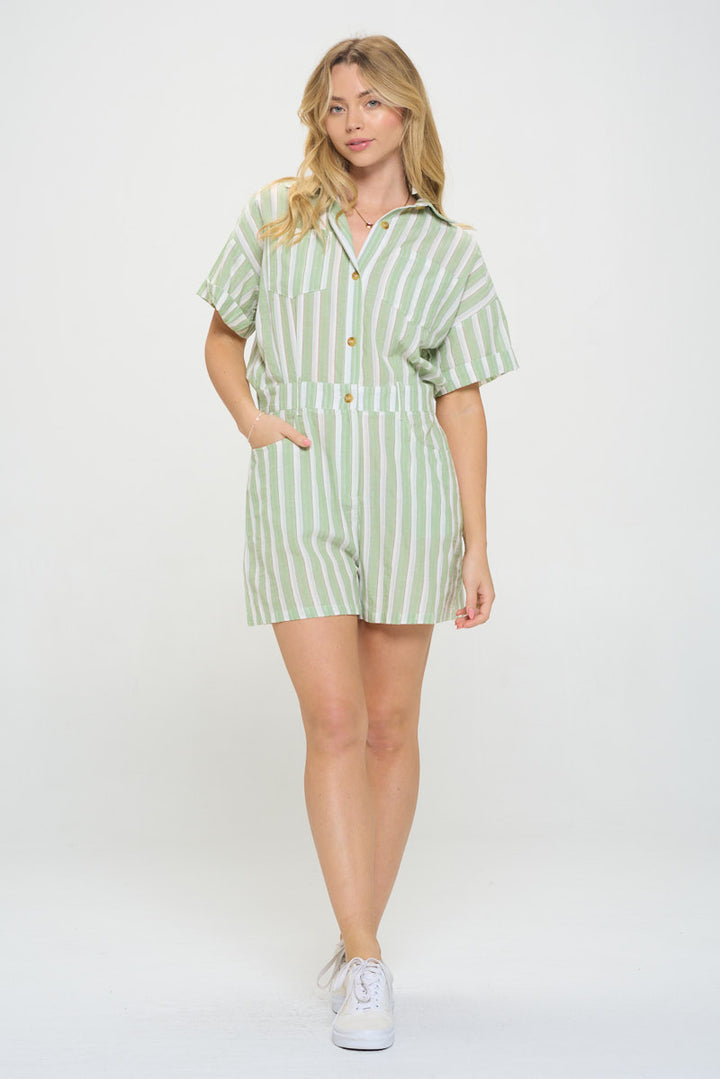 Green Stripe Button Up Shortall