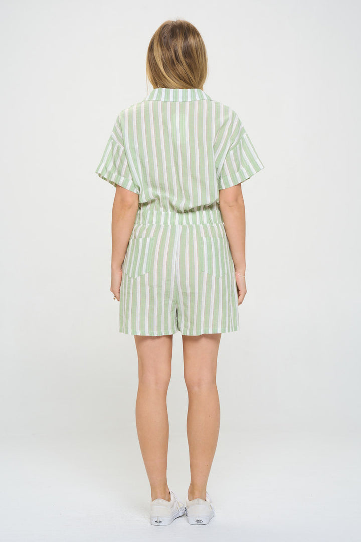 Green Stripe Button Up Shortall