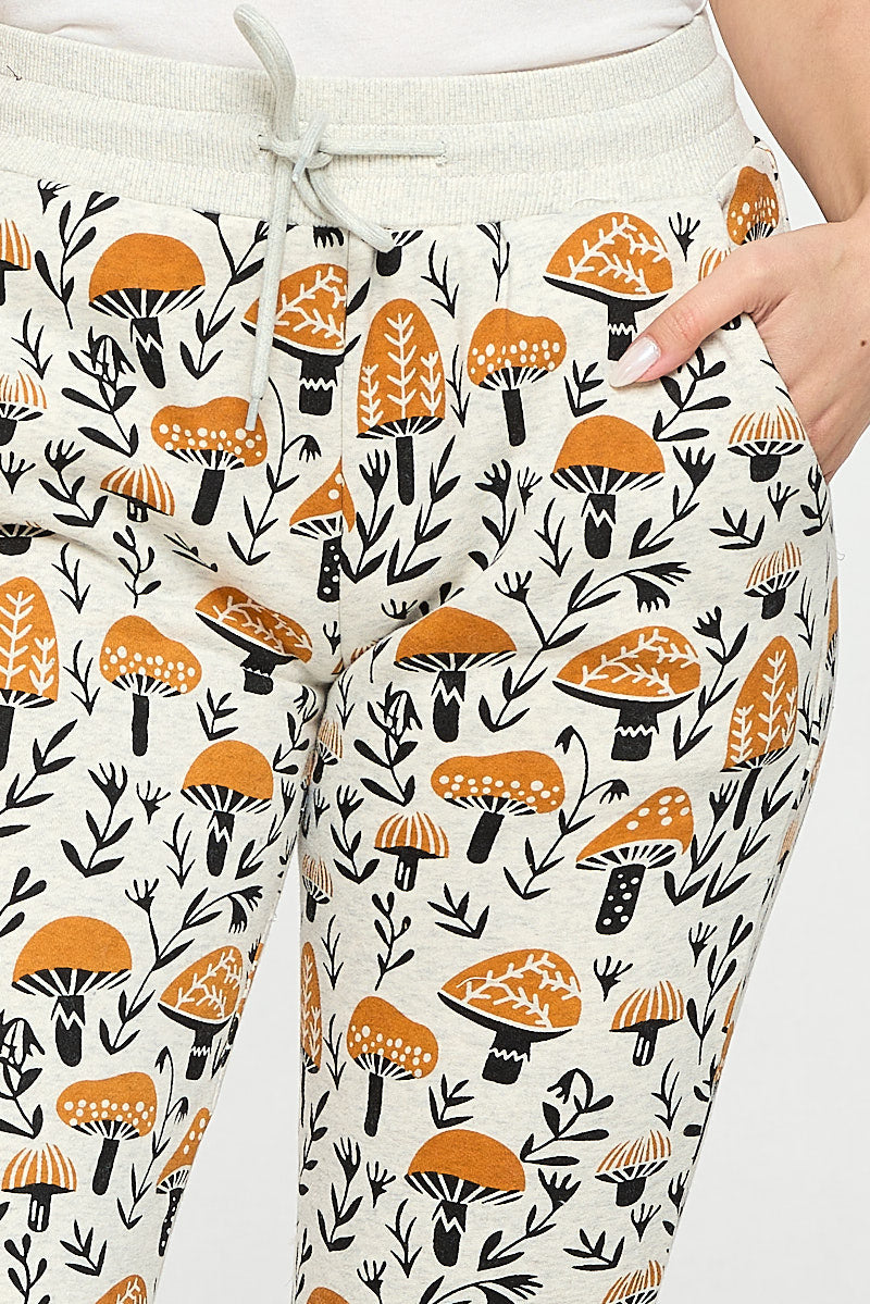 Brown Mushroom Print Sweatpants