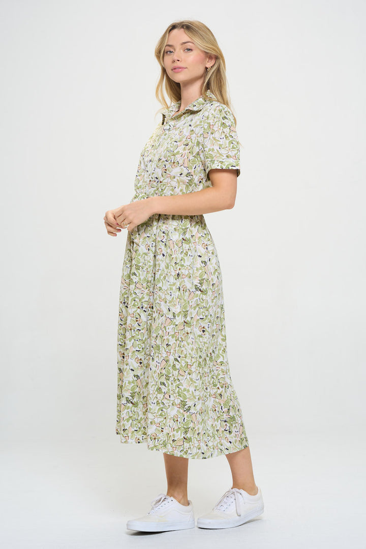 Abstract Tulips Print Midi Dress