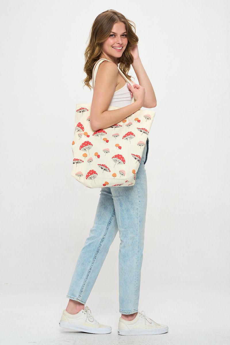 Portobello Mushroom Print Reusable Tote Bag