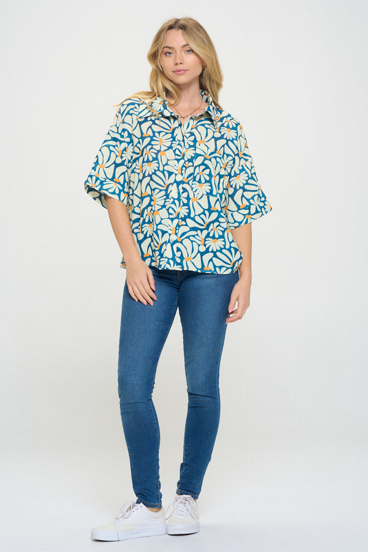 Floral Petals Print Short Sleeve Shirt