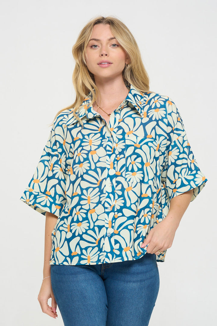 Floral Petals Print Short Sleeve Shirt