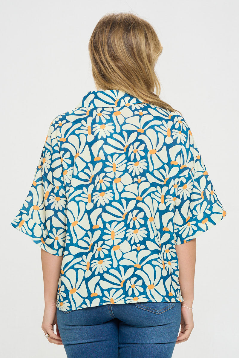 Floral Petals Print Short Sleeve Shirt