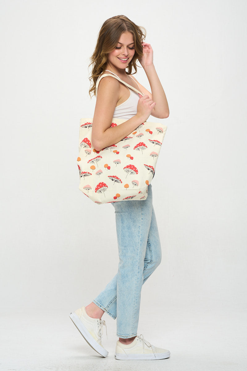 Portobello Mushroom Print Reusable Tote Bag