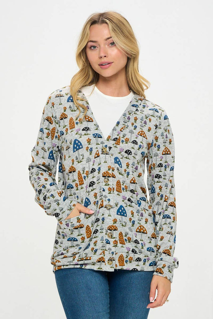 Mushroom Floral Print Cardigan