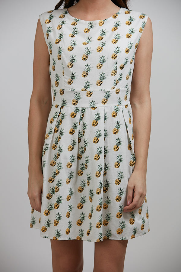 Pineapple Print Crew Neck Dress