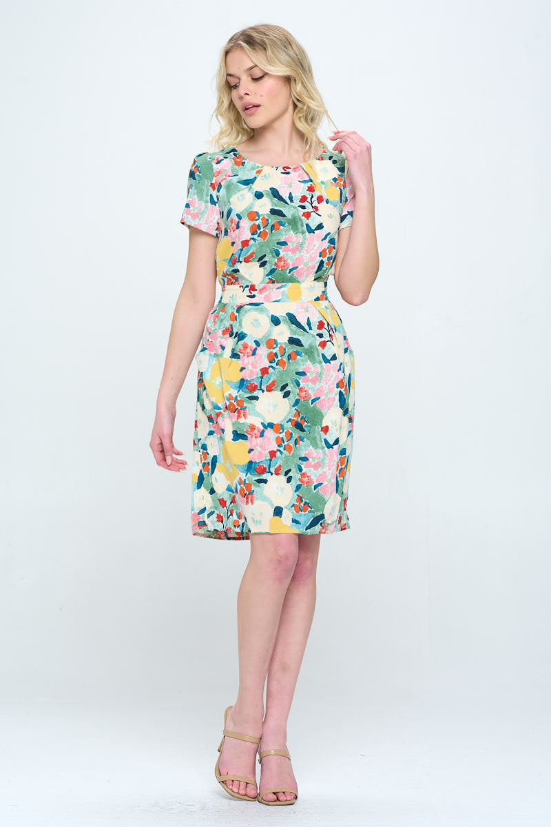 Watercolor Flower Print Vintage Inspired Dress