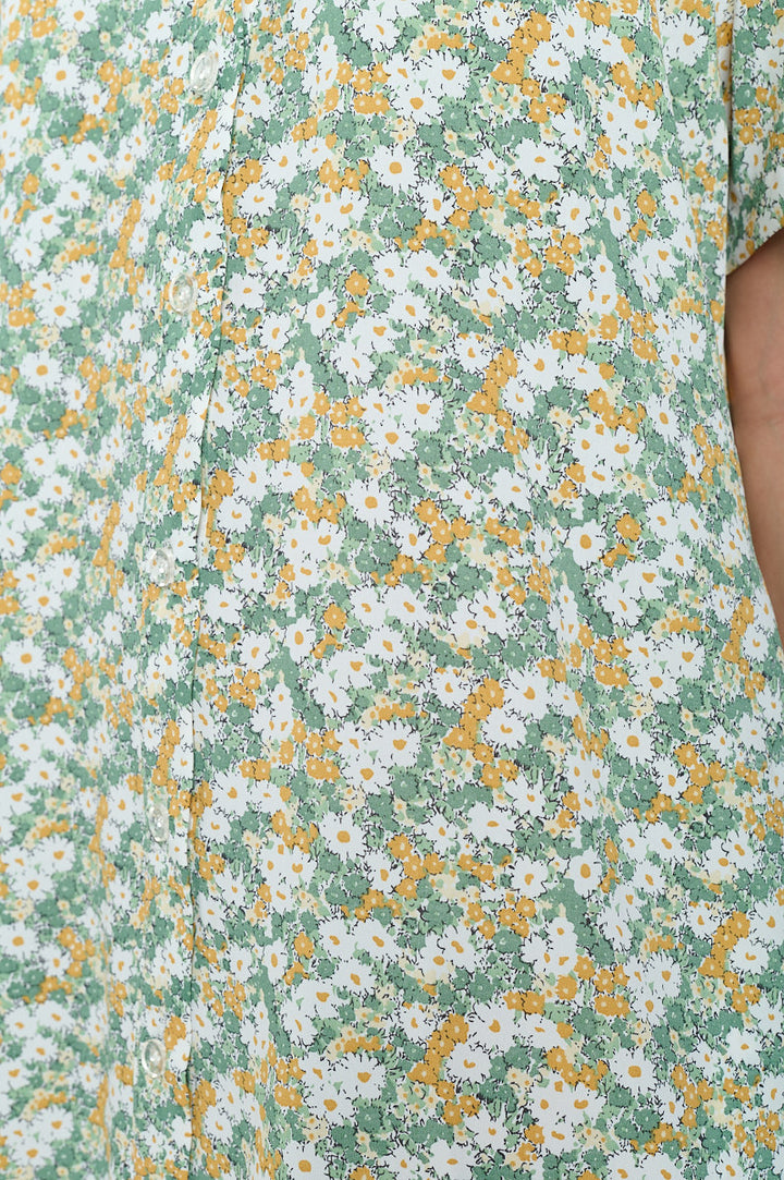 Daisy Floral Print Button Front Shirt Dress