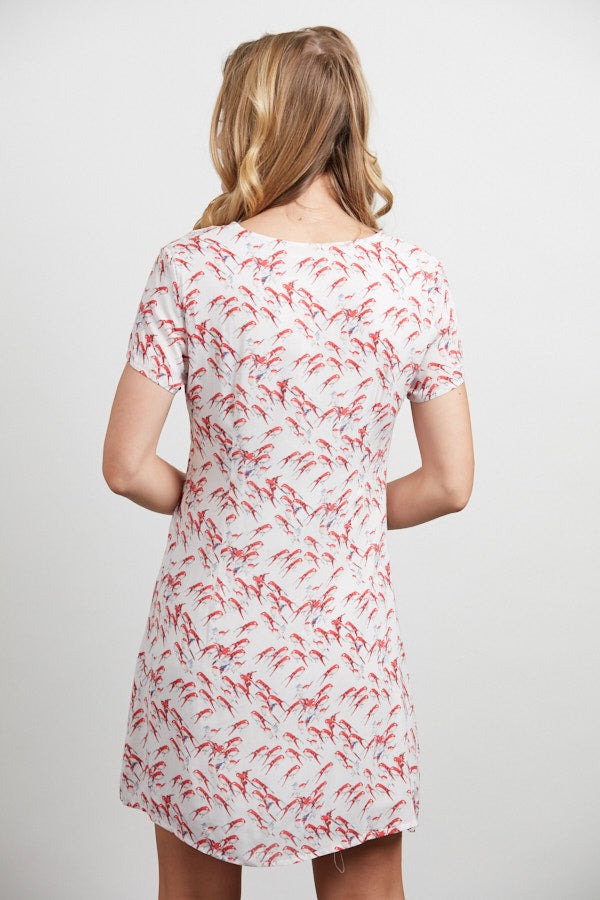 Bird Print V Neckline Shift Dress